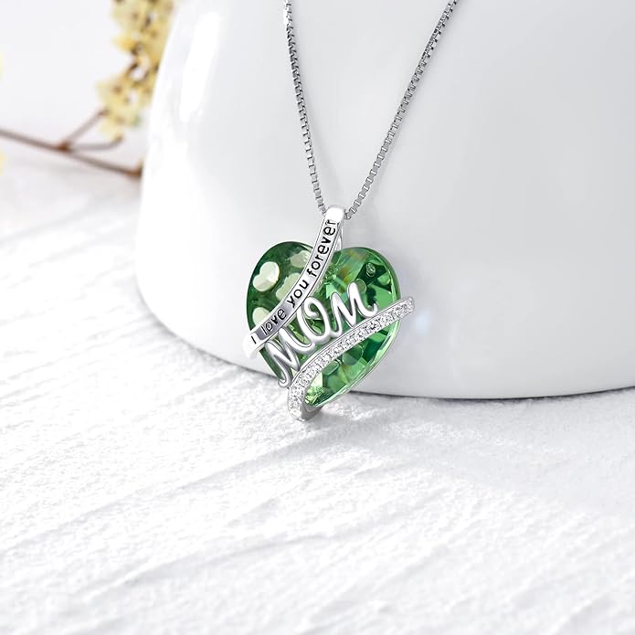 Mothers Day Gifts for Mom s925 Sterling Silver I Love You Forever Love Hear Mon Pendant Necklace with 12 Birthstone Jewelry Birthday Christmas Gifts for Women Grandma Mom Nana From Duaghter Son