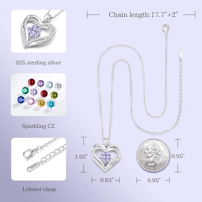 CDE Forever Love Heart Necklaces for Women, Wedding Anniversary, Birthday Mothers Day Gifts for Mom, Mother, Wife, Girlfriend, S925 Silver Jewelry with Birthstone Pendant
