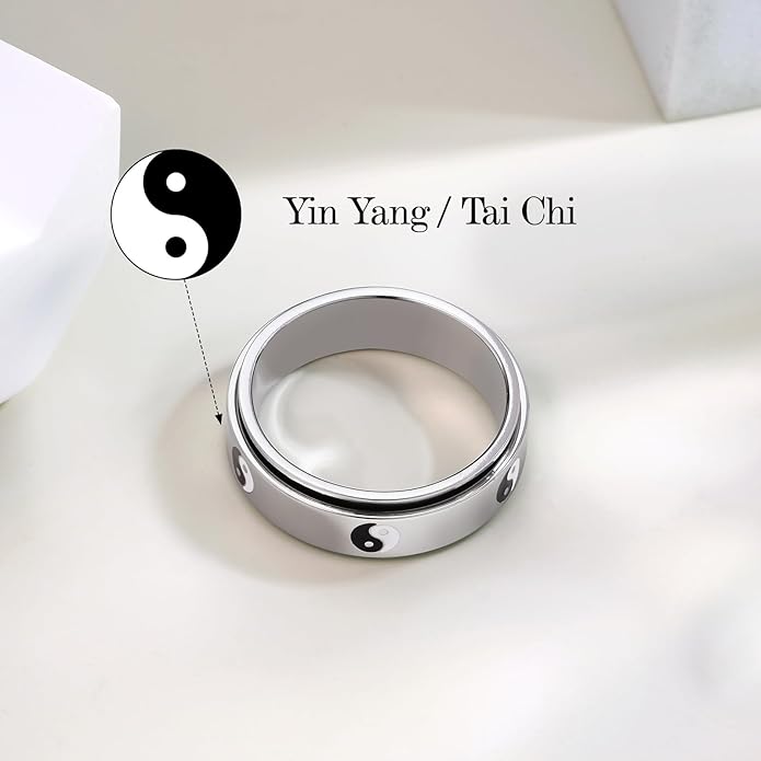 Evil Eye Fidget Ring for Women - 18K Gold Plated Stainless Steel Spinner Rings for Anxiety Relief, Ojo Turco Ring Luck Amulet, Turkish Faith Protection Stackable Jewelry Gift for Women Men