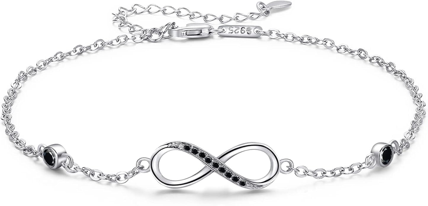 MEDWISE Womens Infinity Anklet Bracelet 925 Sterling Silver Endless Love Symbol Ankle Bracelet Adjustable Plus Size Large Bracelet Gifts for her Mother’s Day Gifts