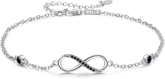 MEDWISE Womens Infinity Anklet Bracelet 925 Sterling Silver Endless Love Symbol Ankle Bracelet Adjustable Plus Size Large Bracelet Gifts for her Mother’s Day Gifts
