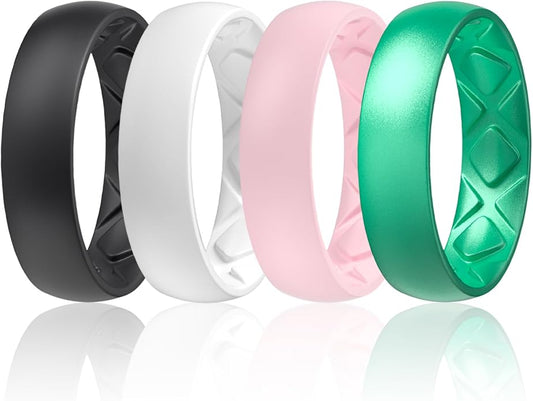 Egnaro Women's Bridal Rings Sets, 6mm Wide, 2mm Thick, Silicone Wedding Rubber Band with Half Size, Inner Arc Ergonomic Breathable Design