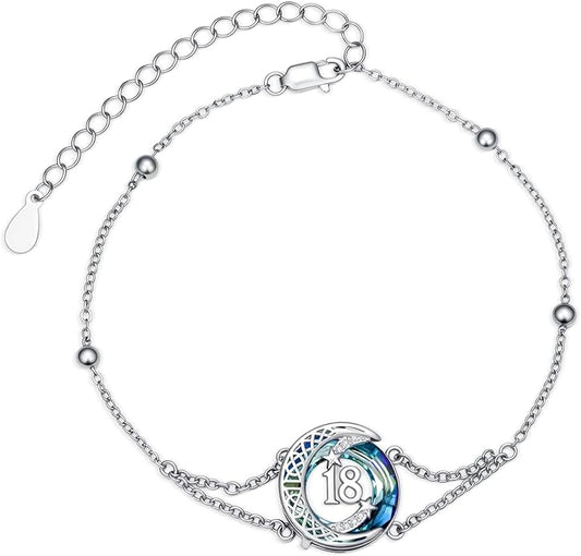 JUSTKIDSTOY Birthday Gifts Bracelet for Women Girls 925 Sterling Silver Celtic Moon Star Bracelets with Blue Crystal Pendant Jewelry for Sister Friends
