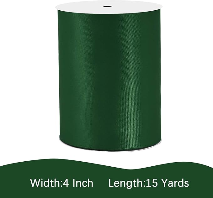 LEEQE Forest Green Satin Ribbon 4 inch X 15 Yards Polyester Ribbon for Gift Wrapping Very Suitable for Weddings Party Hair Bow Invitation Decorations and More