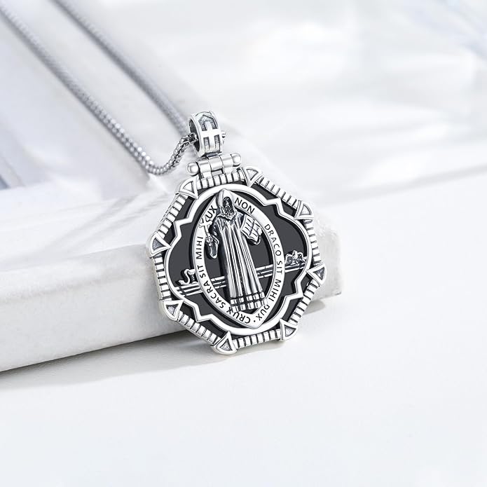 Taioiat Saint Necklace 925 Sterling Silver St Necklace Amulet Pendant Jewelry Religious Gift for Men Women