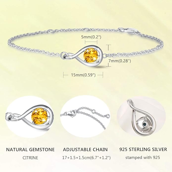 FANCIME Love Bracelet 925 Sterling Silver Infinity Birthstone Bracelets for Women Fine Jewelry Birthday Christmas Gifts for Her Mom Wife, Chain Length 6.7"+1.2" Extend