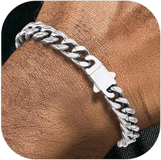 Richsteel 5/7/9/12mm Wide Miami Cuban Link Chain Bracelet for Men Women,Stainless Steel/Gold/Black Plated,7.4/8.2/9 Inch Length,Hip Hop Urban Street-wear Jewelry(Gift Wrapped)