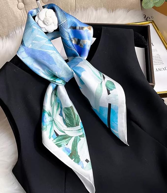 ANDANTINO 100% Mulberry Silk Square Scarf for Hair-25.6" X25.6'' Women Men Natural Silk Neckerchief Digital Printed Headscarf