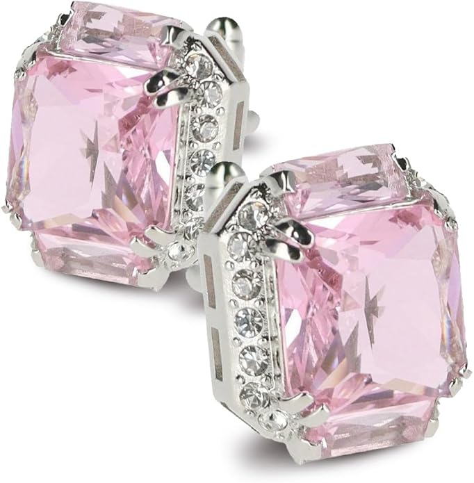 Rectangular Colored Diamond-Flanked Crystal Cuff Links – Tuxedo Suit Accessories, Cufflinks for Men