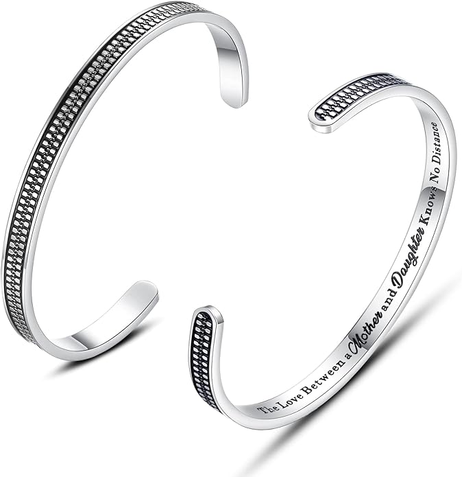 TONY & SANDY Inspirational Bracelets for Women Teen Girls Personalized Gifts for Daughter Granddaughter Mom Sister Friends Stainless Steel Engraved Cuff Birthday Easter Christmas