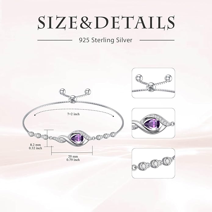 Christmas Gifts Birthstone Bracelet for Women 925 Sterling Silver Infinity Love Jewelry Birthday Gifts for Women Mom Wife Girlfriend