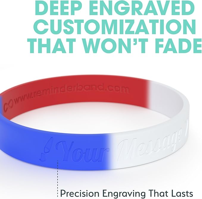 Reminderband Custom Silicone Bracelet – Motivational Wristbands, Bulk Personalized Bands for Events, Awareness, Fundraisers, Gifts – Custom Rubber Bracelets - 1/2" Classic