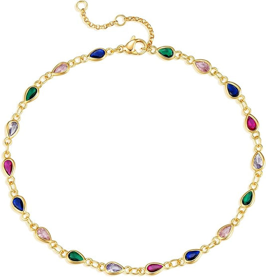 MTMY Gold Anklets for Women 14K Gold Plated Tiny Bead Anklet Colorful Tassel Foot Chain Dainty Adjustable Cute Summer Beach Boho Anklets Jewelry Gift