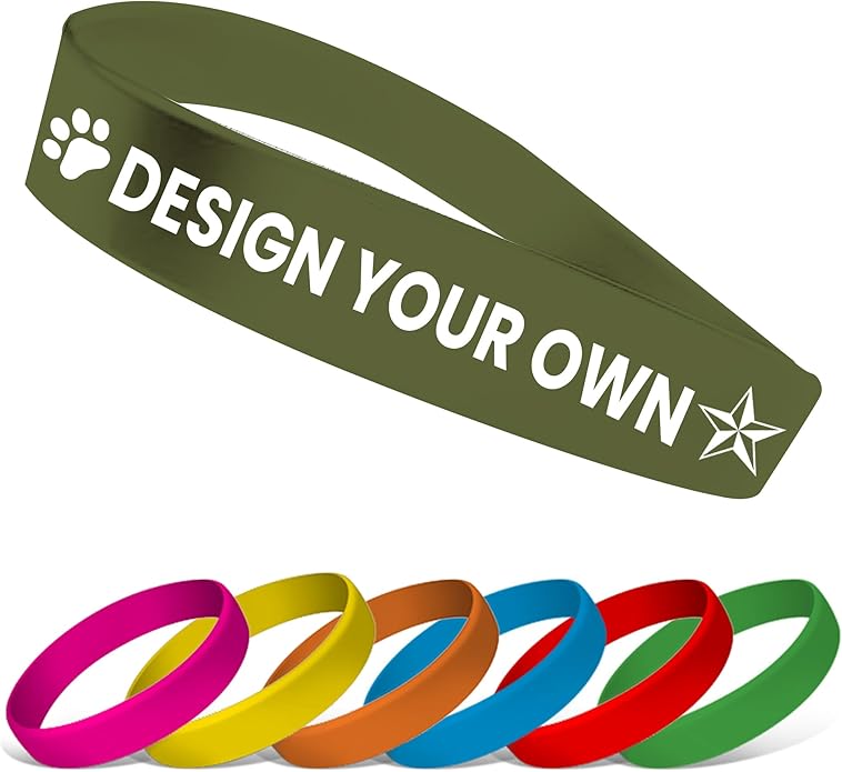 USMG Custom One Color Print Rubber Bracelets Silicone Wristbands - Add a Message - Personalized for Motivation, Events, Support, Fundraisers