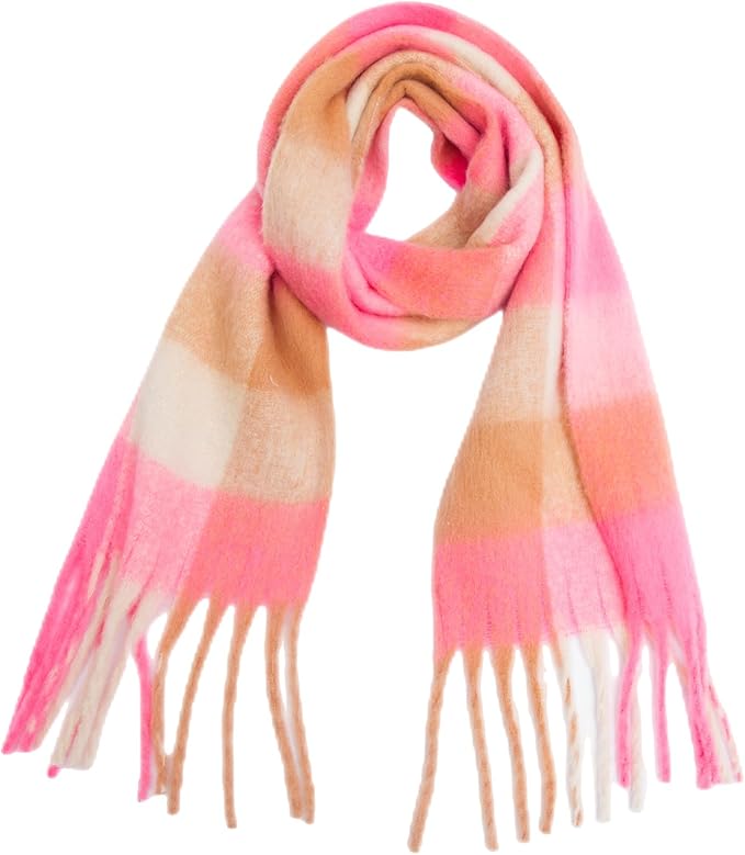 SHOHOKU Large Chunky Plaid Scarf Coloured Checked Oversized Scarf Tassel Soft Fall Winter Thick Warm Shawl Women