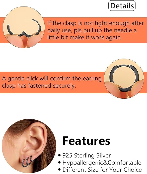 Silvora 925 Sterling Silver Small Hoop Earrings for Women Huggie Earrings Hypoallergenic Cartilage Earrings Tiny Hoops 6mm/8mm/10mm/12mm/14mm/16mm/18mm/20mm
