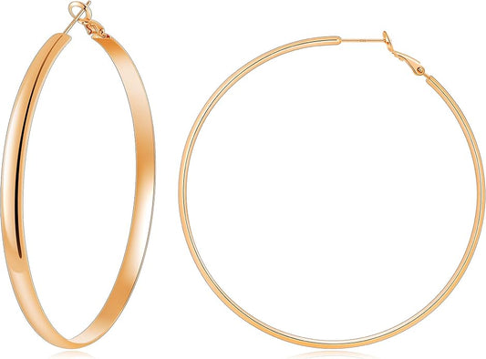 Gacimy 14K Gold Plated Hoop Earrings for Women, 14k Real Gold Plated with 925 Sterling Silver Post, Hypoallergenic Lightweight Thick Hoops Earrings for Women Trendy