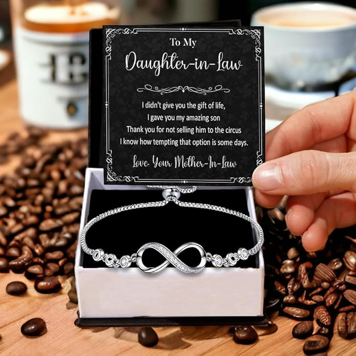 To My Beautiful Daughter In Law Bracelet From Mother-In-Law, Daughter In Law Birthday Gifts, Infinity Star Heart Bracelet For Her With Heartfelt Message Card & Elegant Box, Bonus Daughters Bracelets