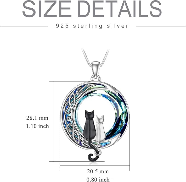 TOUPOP Christmas Cat Gifts for Cats Lovers One Two Three Four Cats Necklace Sterling Silver Cats on the Moon Pendant Necklace with Blue Circle Crystal Birthday Christmas Celtic Jewelry Gifts for Women