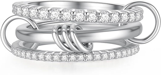 Emibele 14K Gold Plated Stackable Rings for Women, Interlocking Non Tarnish Gold Rings, Silver Dainty Cubic Zirconia Bands, Two-Toned Mixed Metal Stacking Band, Trendy Jewelry Gifts for Women
