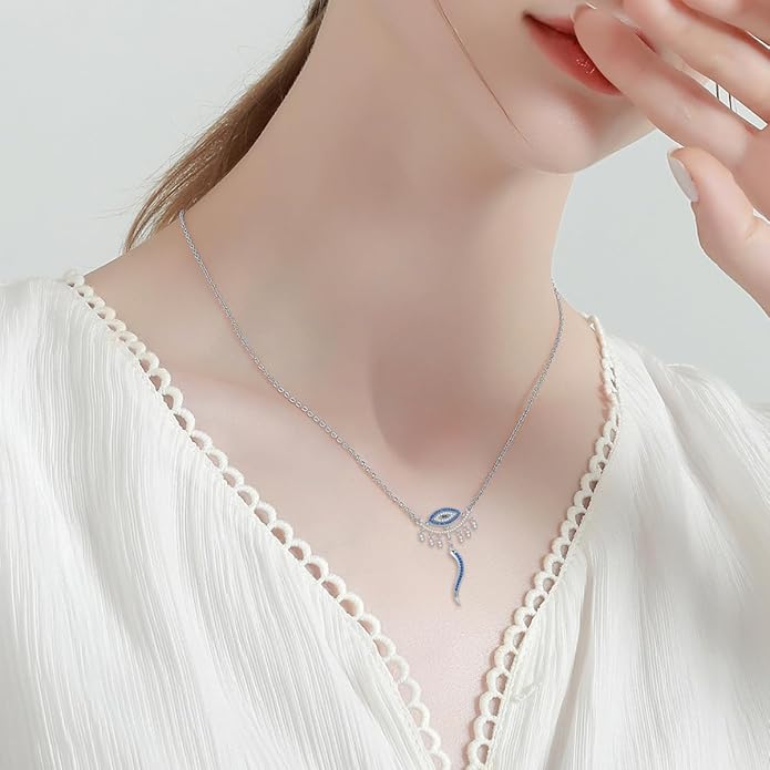 PELOVNY Evil Eye Necklaces 925 Sterling Silver Nazar Eye Protection Necklace Amulet Jewelry Gifts for Women