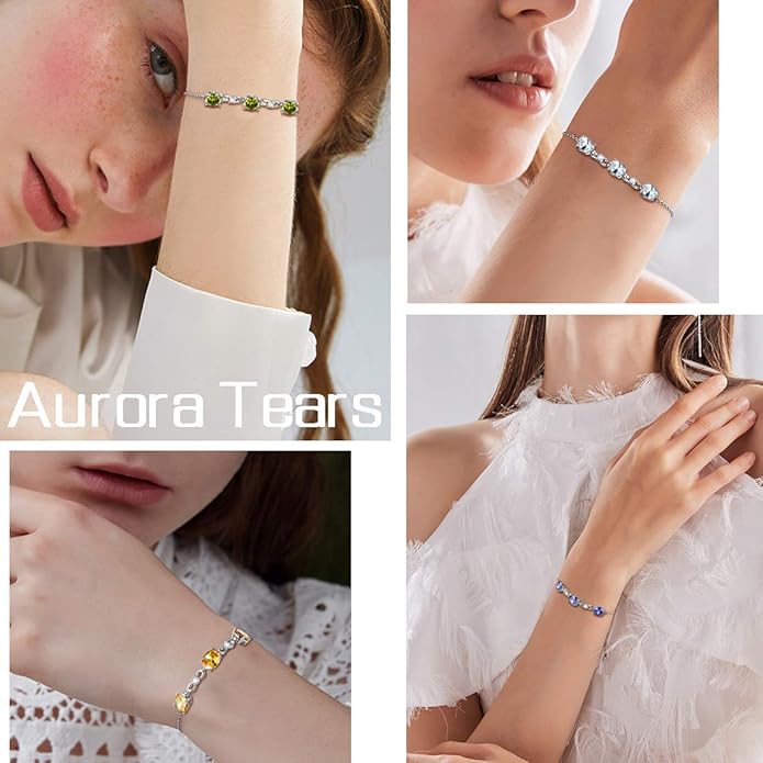 Aurora Tears 925 Sterling Silver 12 Birthstones Necklace/Earring/Ring/Bracelet Women Birthstone Pendant Crystal Fashion Birthday Jewelry Christmas Gift for Girls Women