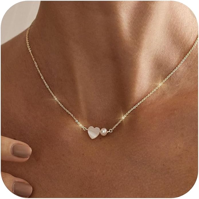 Pearl Necklaces for Women Trendy,14k Gold Plated Pearl Pendant Necklace Dainty Wedding Necklace Small Cute Gold Choker Necklace for Women Non Tarnish Gold Prom Jewelry Fashion Bridesmaids Gifts