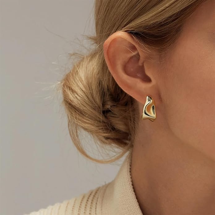 Kyerlyn Chunky Gold Earrings for Women, 14K Gold/Silver Plated Statement Geometric Dangle Drop Earrings Chunky Trendy Knot Stud Hypoallergenic Fashion Jewelry Gift