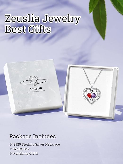 Zeuslia Double Birthstone Necklace Gifts for Wife - 925 Sterling Silver Sunflower/Rose/Crown Cross/Compass/Heart Pendant I Love You Necklace, Anniversary Birthday Gifts for Wife Girlfriend Mom Her