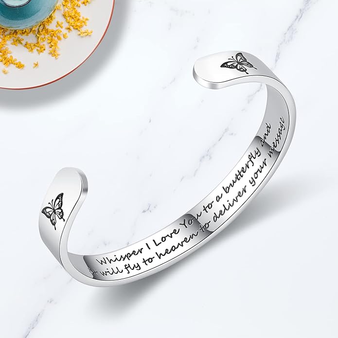 TONY & SANDY Inspirational Bracelets for Women Teen Girls Personalized Gifts for Daughter Granddaughter Mom Sister Friends Stainless Steel Engraved Cuff Birthday Easter Christmas