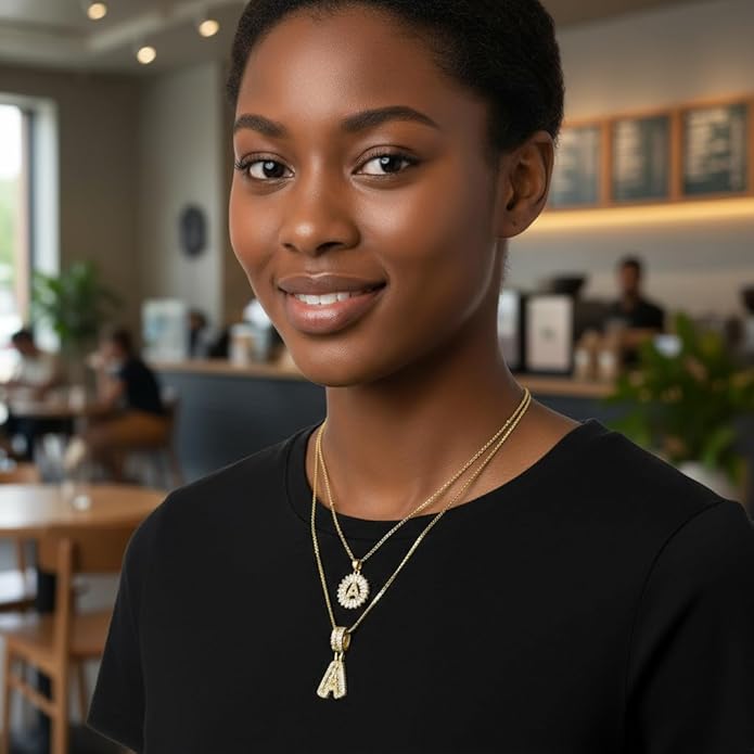 14K Gold Plated Initial Letter Pendant Necklace, Cubic Zirconia Crystal, Copper Chain