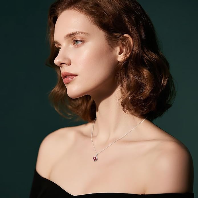 Iefil Valentines Day Gifts for Her - 925 Sterling Silver Birthstone Clover Necklace for Women, Anniversary Birthday Gifts for Women Wife Girlfriend Mom