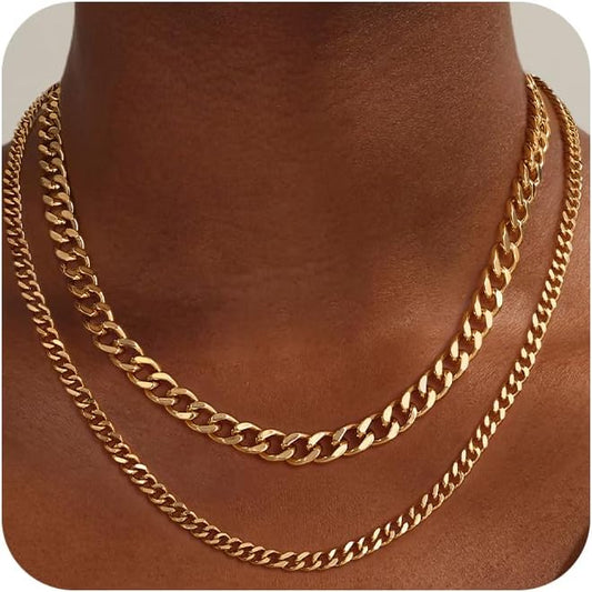 Moodear Layered Necklace for Women Trendy Chunky 14K Gold Plated/Sliver Plated Chain Necklace Cuban Link Paperclip Chain Toggle Clasp Necklace Fashion Jewelry
