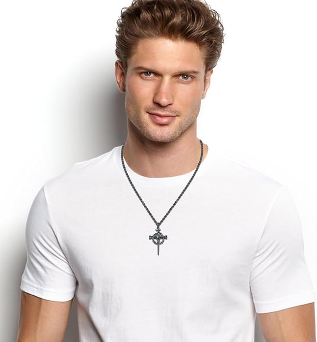 Cross Necklace for Men 925 Sterling Silver Celtic Cross Pendant Christian Jewelry Religious Christmas Gifts for Women