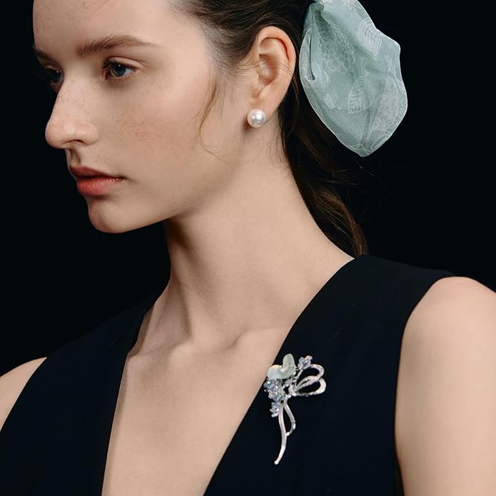 Handmade Embroidery Flower Brooch Pins for Women, SHE'S FREE STYLE JUST FOR YOU Luxury Gradient Stitching Floral Brooch Pins with Crystal stamen, Enamel Metal Butterfly with Green Leaves, Hand Dripping Oil Jewelry pins