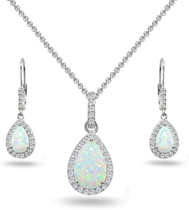 Jewelry Sets for Women, Necklace and Earring Sets for Women, Birthstone Jewelry, Genuine or Synthetic Gemstones, Teardrop Necklace and Dangle Earrings, Pendant Necklace, Sterling Silver Jewelry