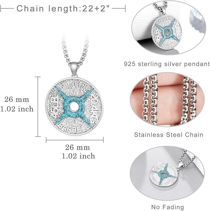 Zaruiqun GYM Necklace 925 Sterling Silver Dumbbell Necklace Gym Sports Jewelry Fitness Gifts for Men