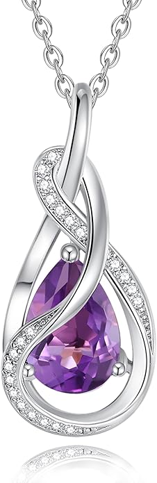 FANCIME TimelessTie Birthstone Necklace for Women White Gold Plated Sterling Silver Ribbon Design Jewelry Knot Pendant Fine Jewelry Gemstone Birthday Graduation Anniversary Christmas Gifts for Women Wife Mother Her