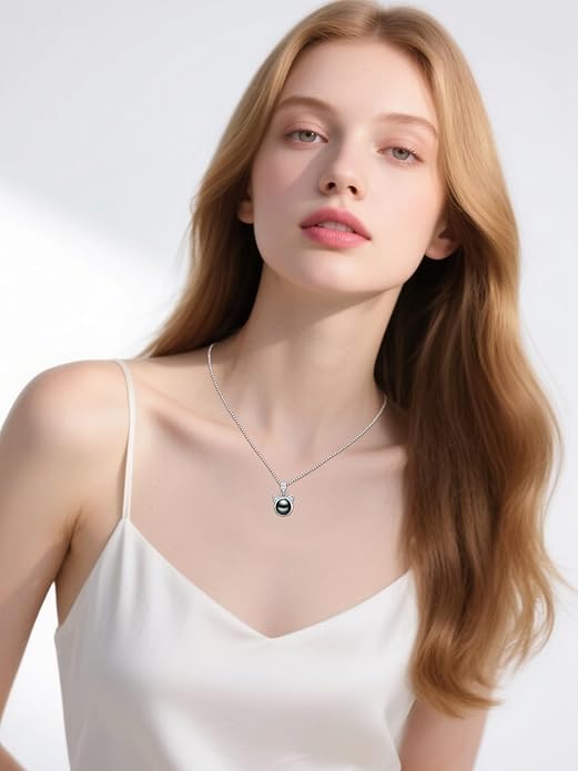 KANNSOAR Tahitian Black Pearl AAAA18K White Gold Plated Sterling Silver Cat Pendant Necklace for Women Wife Mom Girlfriend Valentine Her Jewelry Gift for Mother Day Anniversary Birthday