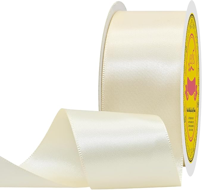 LEEQE Double Face Ivory Satin Ribbon 1-1/2 inch X 25 Yards Polyester Ivory Ribbon for Gift Wrapping Very Suitable for Weddings Party Hair Bow Invitation Decorations and More