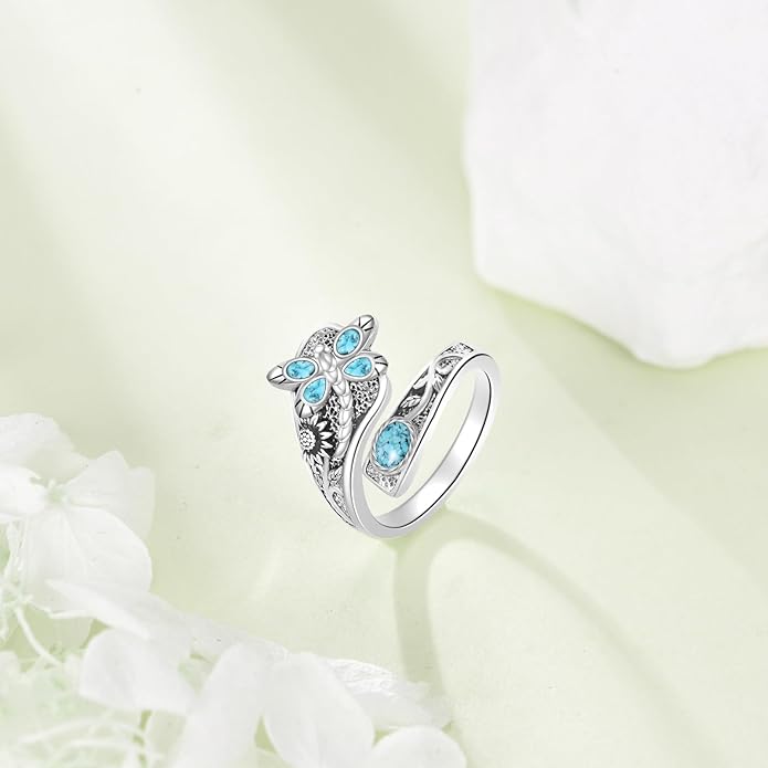925 Sterling Silver Tulip/Dragonfly Ring for Women Flower Ring Vintage Jewerly Gift for Women
