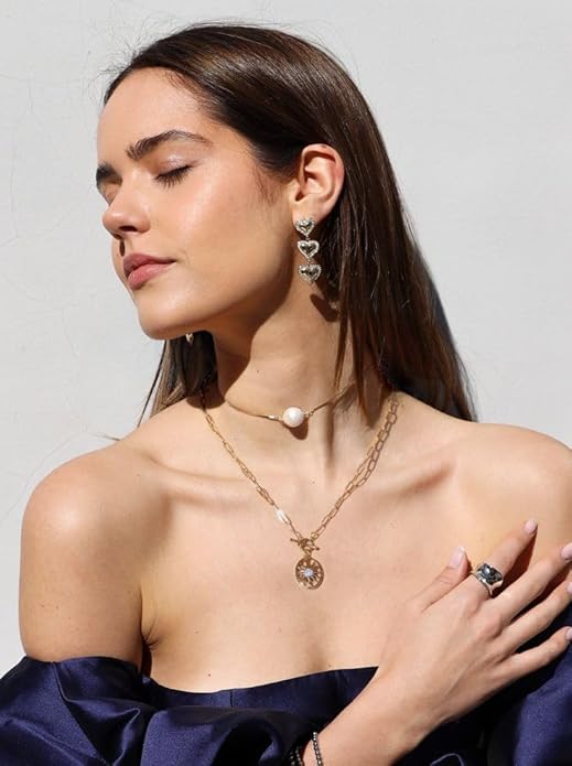 CANEVINKA Dainty Cross Medallion/Heart Pendant Chain Necklace 18K Gold Plated Oval Choker Fashion OT Toggle Jewelry Handmade for Women Simple Gold Charm Necklace