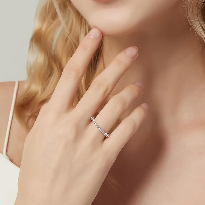 SHINYSO 14K Gold Plated Wedding Band for Women Thin Stacking Ring Half Cubic Zirconia Eternity Engagement Ring Size 4-10