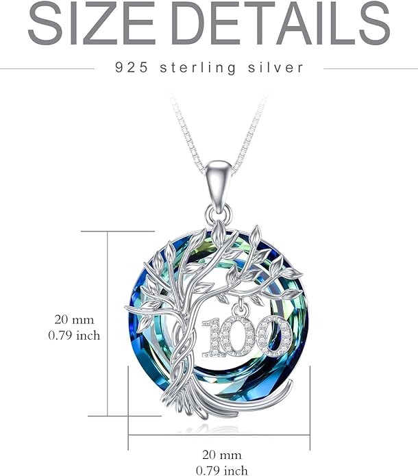 TOUPOP Birthday Gifts for Women 925 Sterling Silver Tree of Life Year Old Necklace Circle Crystal Jewelry Christmas Gifts for Her Wife Mom Mother Grandma Grandmother