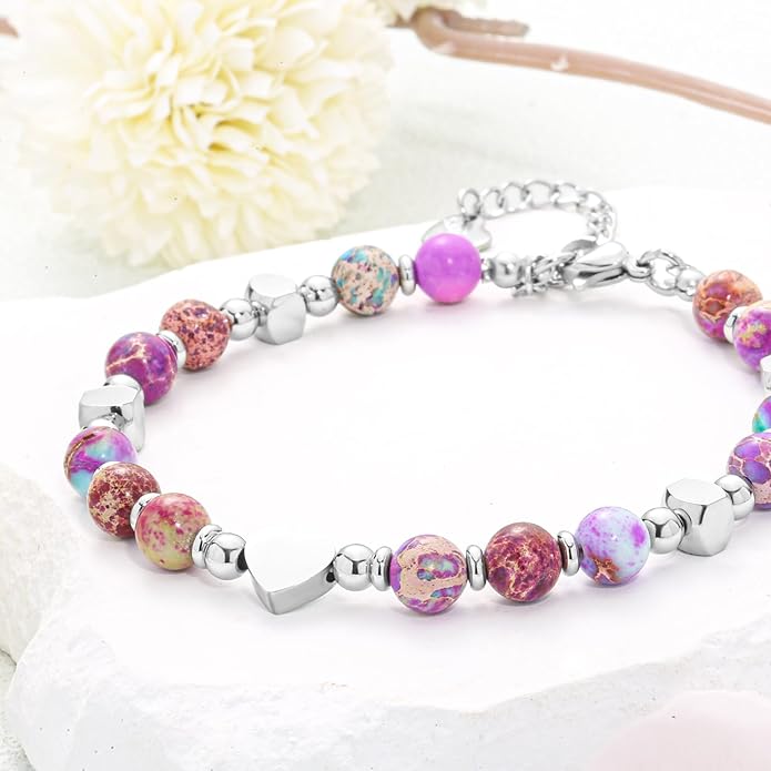 Desimtion Healing Natural Stone Bracelets for Women Girls, Sometimes You Forget You're Awesome -Christmas Gifts for Women Teen Girls, Best Friend Birthday Gifts for Women Friendship Bracelets