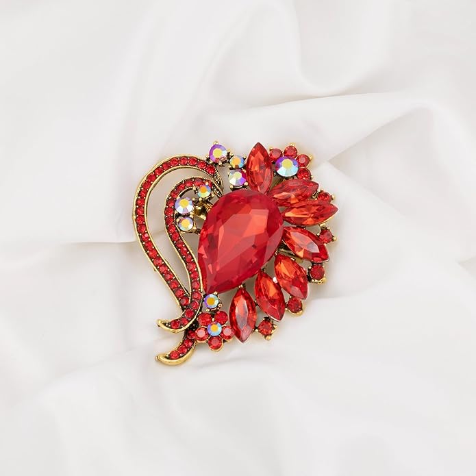 LAXPICOL Vintage Austrian Crystal Elegant Heart Flower Brooch Pin For Women Wedding Broach Pin