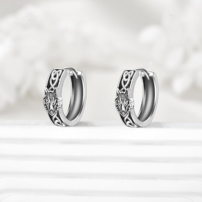 Hoop Earrings for Men Women 925 Sterling Silver Ankh/Wolf/Celtic/Opal Earrings Jewelry Gifts