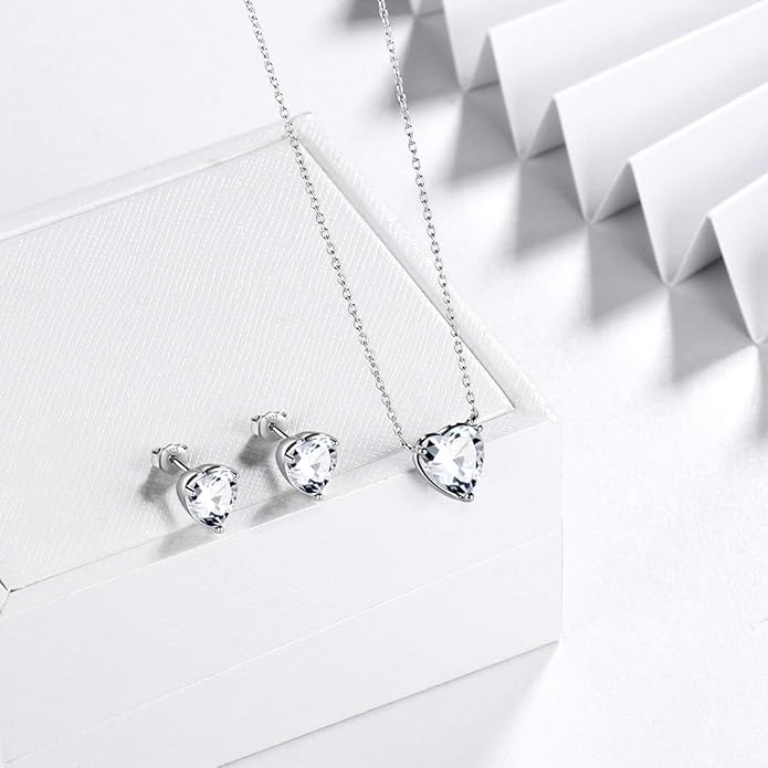 Aurora Tears 925 Sterling Silver 12 Birthstone Hearts Jewelry Women Crystal Wedding/Engagement/Bridal Heart Necklace/Earring/Ring/Bracelet Sets Jewellery