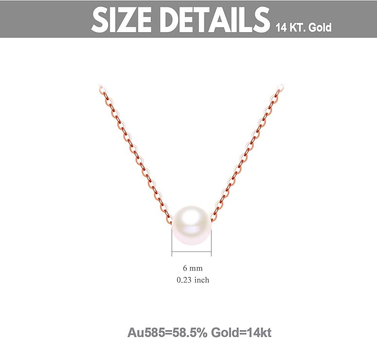 14K Solid Gold Pearl Necklace for Women, Real Freshwater Cultured Pearl Pendant Necklace 7.5mm Dainty Single Sliding Pearl Design Adjustable Necklaces Fine Jewelry Gift for Her, Mom, Wife 16"-18"