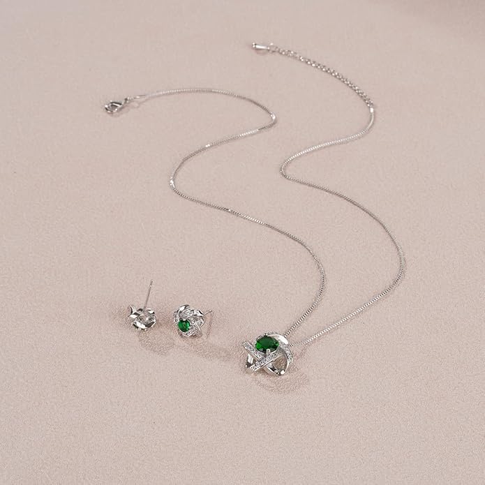 AMYJANE Bridal Jewelry Set for Women - Crystal Cubic Zirconia Love Knot Necklace Stud Earrings Elegant CZ Jewelry Set for Wedding Bride Bridesmaids Gift Set